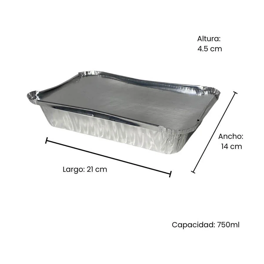 Bandeja Aluminio Con Tapa 14x21x4,5cm 750ml